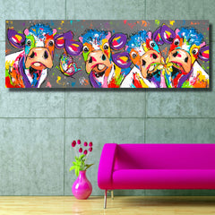 Colorful Four Cows Animals Graffiti Canvas